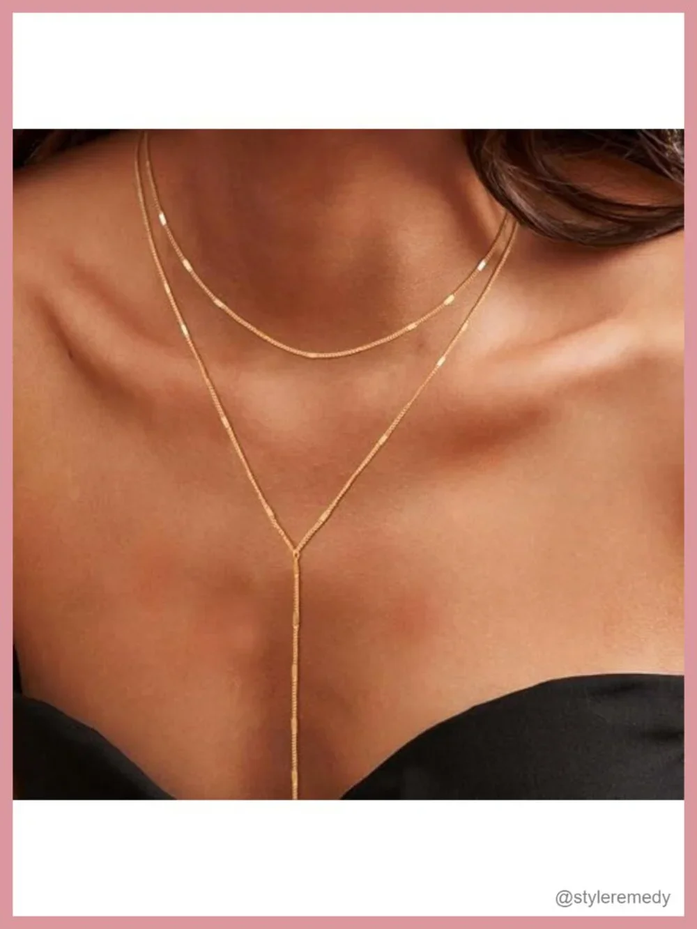 14K Gold Plated Y-Shaped Lariat Necklace Dainty Layered Chain with Cubic